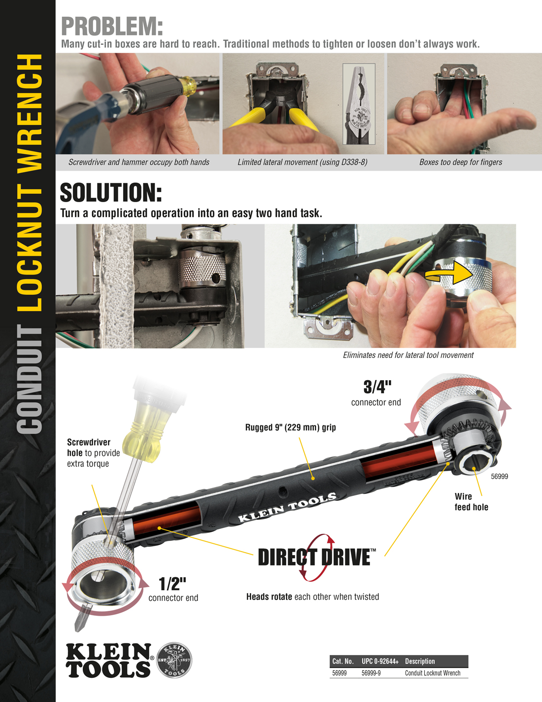 Klein Tools 1/2 in. and 3/4 in. Conduit Locknut Wrench56999 The Home